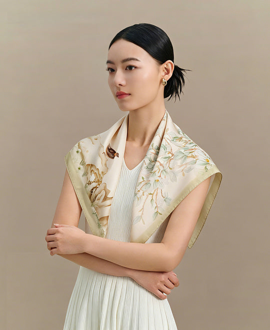 Twelve Floral Deities Silk Square Scarf (63×63 cm)-brocademodern