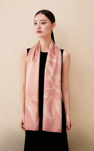 Magnolia Flower Deity Mulberry Silk Long Scarf (175×50cm) -brocademodern