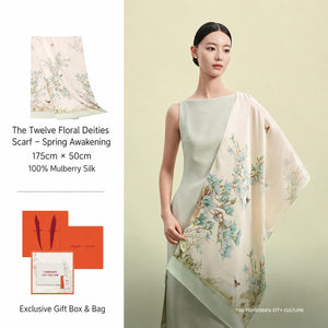 Magnolia Flower Deity mulberry silk long scarf worn as shoulder wrap, spring floral print-brocademodern