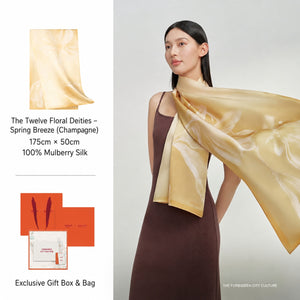 Magnolia Flower Deity mulberry silk long scarf worn as shoulder wrap, spring floral print-brocademodern