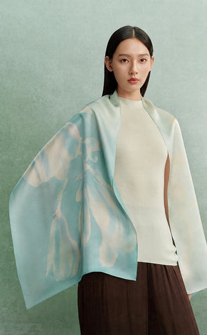 Magnolia Flower Deity Mulberry Silk Long Scarf (175×50cm) -brocademodern