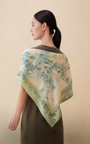 Magnolia Flower Deity Mulberry Silk Long Scarf (175×50cm) -brocademodern