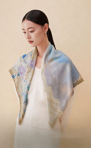 Peony Flower Deity Mulberry Silk Long Scarf (175×50cm)-brocademdoern