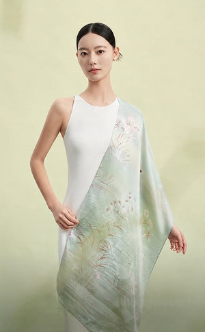 Pomegranate Flower Deity Mulberry Silk Long Scarf (175×50cm)-brocademodern