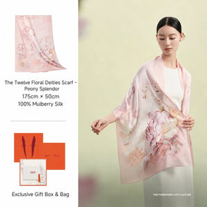 Shaoyao Flower Deity mulberry silk long scarf, soft romantic floral print-brocademdoern