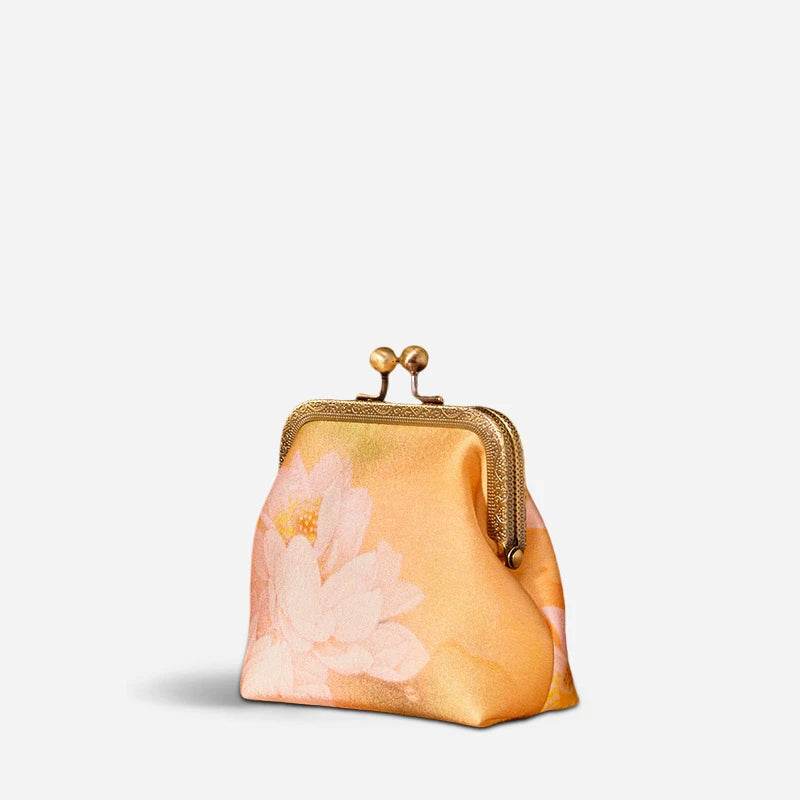 Mulberry Silk Retro Gold Mini Coin Purse Wallet Lotus - SinoCultural -- LD570602G