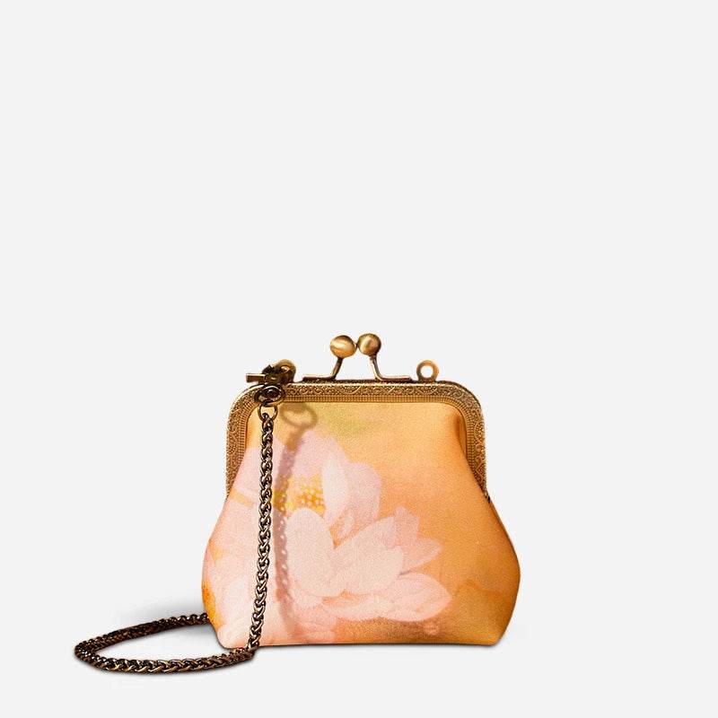 Mulberry Silk Retro Gold Mini Coin Purse Wallet Lotus - SinoCultural -- LD570602G