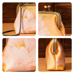 Mulberry Silk Retro Gold Mini Coin Purse Wallet Lotus - SinoCultural -- LD570602G