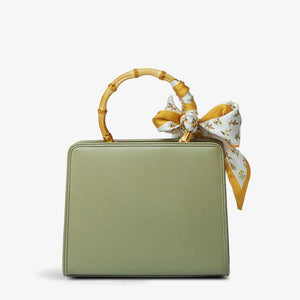 Mulberry Silk Bamboo Handle Green Square Handbag with Scarf - SinoCultural -- P120505-1
