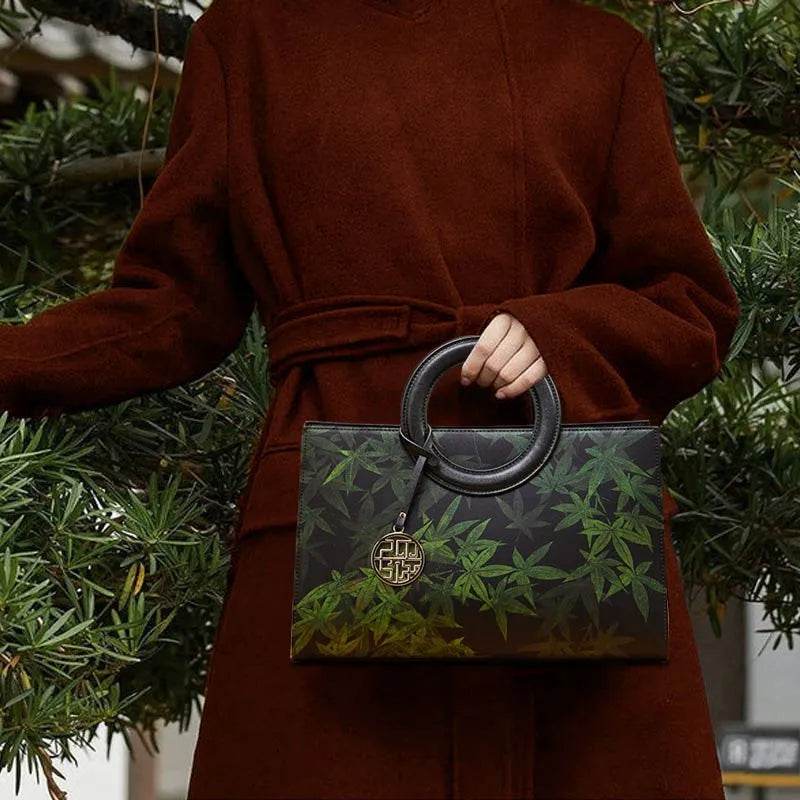 Mulberry Silk Bamboo Print Black Crossbody Bag - SinoCultural -- P17003305