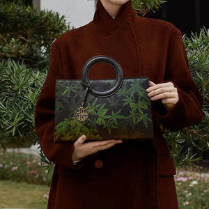 Mulberry Silk Bamboo Print Black Crossbody Bag - SinoCultural -- P17003305