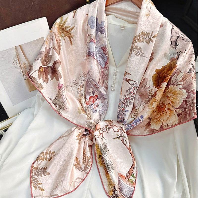 Mulberry Silk 14 Momme Square Scarf Radiant Floral 108x108 cm - SinoCultural -- CXFJ015