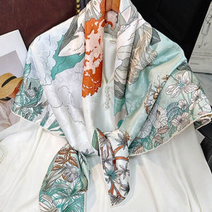 Mulberry Silk 14 Momme Square Scarf Mint Forest 108x108 cm - SinoCultural -- CXFJ003