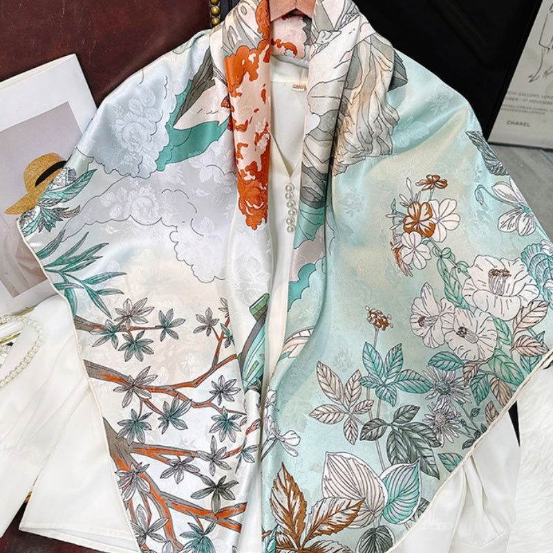 Mulberry Silk 14 Momme Square Scarf Mint Forest 108x108 cm - SinoCultural -- CXFJ003