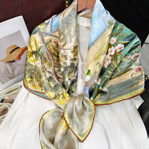 Mulberry Silk 14 Momme Square Scarf Boathouse 108x108 cm - SinoCultural -- CXFJ004