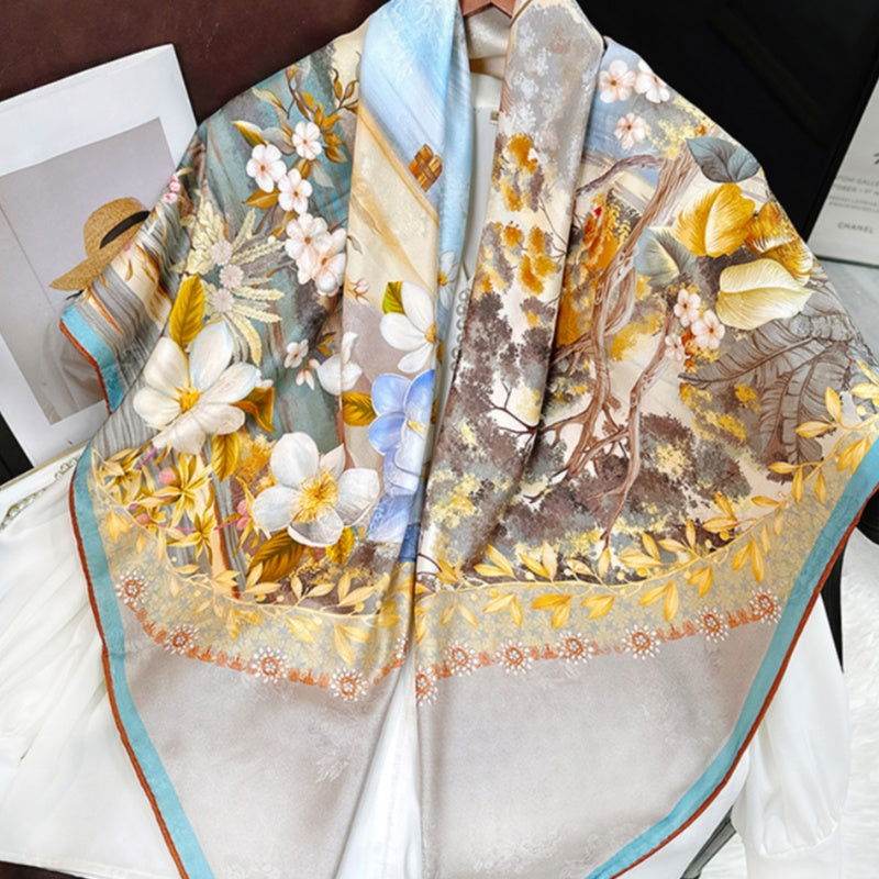 Mulberry Silk 14 Momme Square Scarf Boathouse 108x108 cm - SinoCultural -- CXFJ004