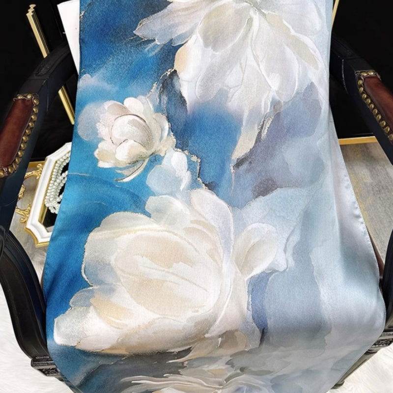 Mulberry Silk 14 Momme Silk Scarf Blue Orchid 175x53 cm - SinoCultural -- CXFJ007