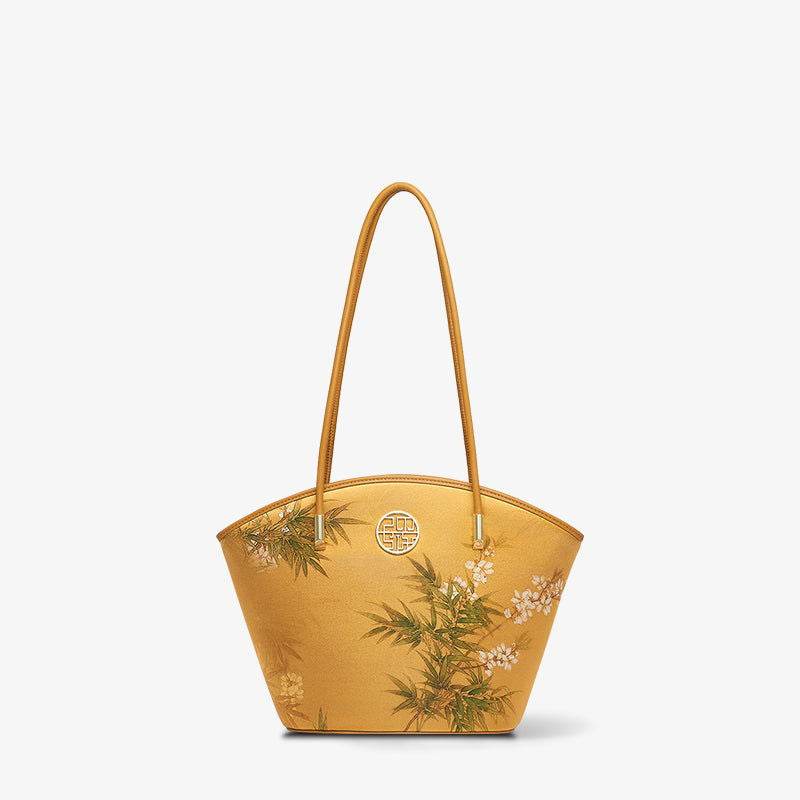 Mulberry Silk Handcrafted Bamboo Yellow Tote Bag - SinoCultural -- P220263-1