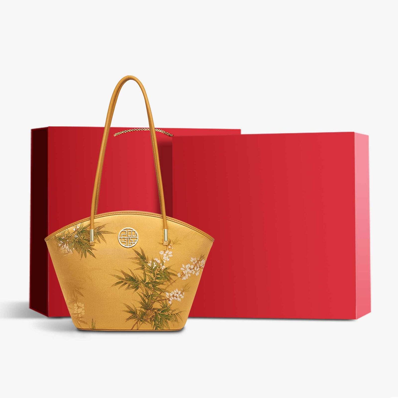 Mulberry Silk Handcrafted Bamboo Yellow Tote Bag - SinoCultural -- P220263-1