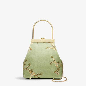 Mulberry Silk Luxury Light Green Kiss Lock Clutch Bag - SinoCultural -- P170118