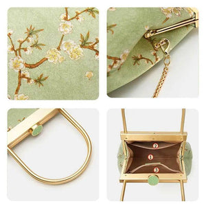 Mulberry Silk Luxury Light Green Kiss Lock Clutch Bag - SinoCultural -- P170118