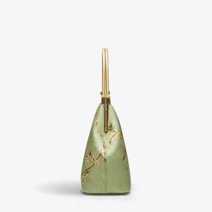 Mulberry Silk Luxury Light Green Kiss Lock Clutch Bag - SinoCultural -- P170118