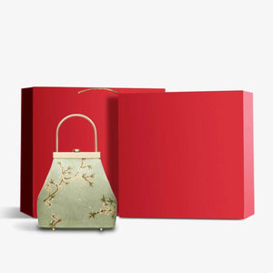 Mulberry Silk Luxury Light Green Kiss Lock Clutch Bag - SinoCultural -- P170118