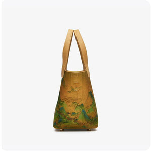 Chinese Painting Mulberry Silk Traditional Gold Basket Bag - SinoCultural -- P170090