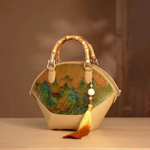 Chinese Painting Xiangyunsha Silk Tote Bag Designer Handbag - SinoCultural -- P17062305-2