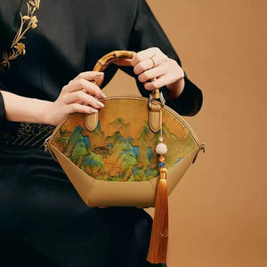 Chinese Painting Xiangyunsha Silk Tote Bag Designer Handbag - SinoCultural -- P17062305-2