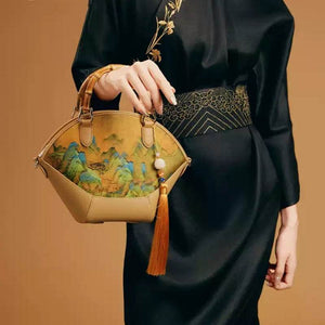 Chinese Painting Xiangyunsha Silk Tote Bag Designer Handbag - SinoCultural -- P17062305-2