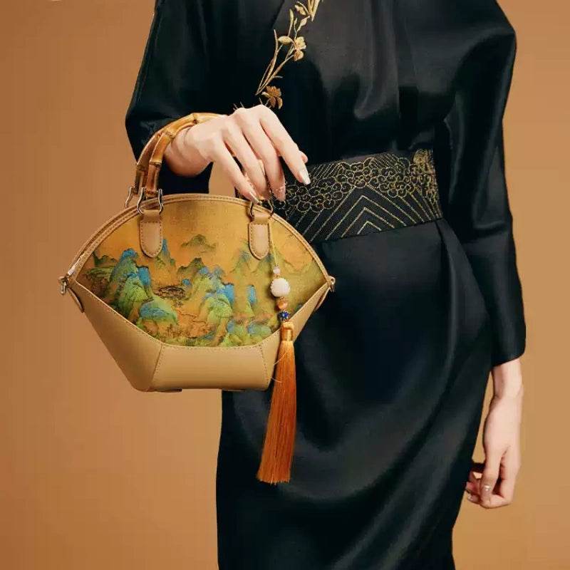 Chinese Painting Xiangyunsha Silk Tote Bag Designer Handbag - SinoCultural -- P17062305-2