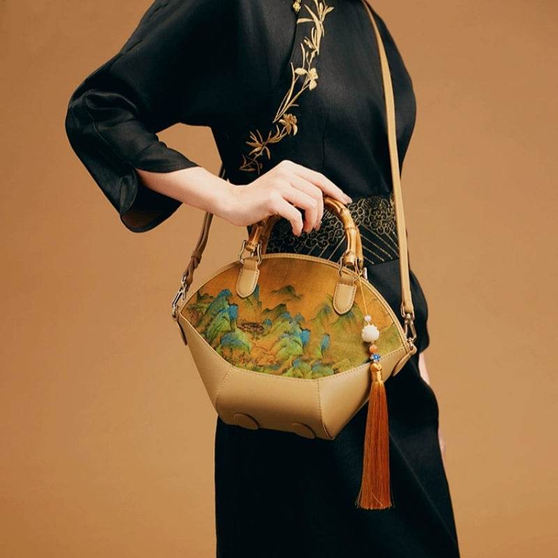 Chinese Painting Xiangyunsha Silk Tote Bag Designer Handbag - SinoCultural -- P17062305-2