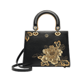 Embroidery Leather Black Lady Bag Gold Peony Luxury Handbag - SinoCultural -- P110146-1