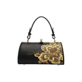 Embroidery Leather Kiss Lock Bag Royal Gold Peony Luxury Handbag - SinoCultural -- P110149-2