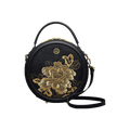 Embroidery Leather Round Handbag High Luxury Royal Gold Peony - SinoCultural -- P110171