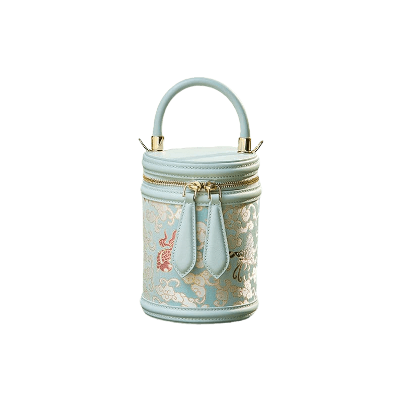 Song Brocade Leather Bucket Cylinder Bag - SinoCultural -- P11017902LB-2