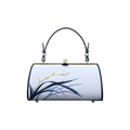 Embroidery Leather Blue Kiss Lock Bag Orchid Cylinder Chain Handbag - SinoCultural -- P120117