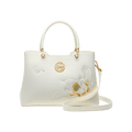 Embroidery Leather White Crossbody Tote Bag Lotus Luxury Gift - SinoCultural -- P120279