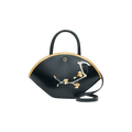 Embroidery Leather Black Basket Handbag 3D Peach Blossom - SinoCultural -- P120469