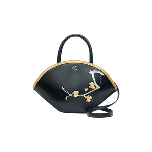 Embroidery Leather Black Basket Handbag 3D Peach Blossom - SinoCultural -- P120469
