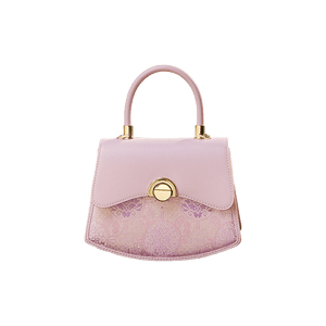 Brocade Mulberry Silk Bag Powder Pink Floral Designer Handbag - SinoCultural -- P12049004P-2