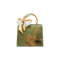 Mulberry Silk Bamboo Handle Green Square Handbag with Scarf - SinoCultural -- P120505-1