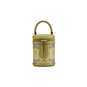 Song Brocade Leather Bucket Cylinder Bag - SinoCultural -- P120617