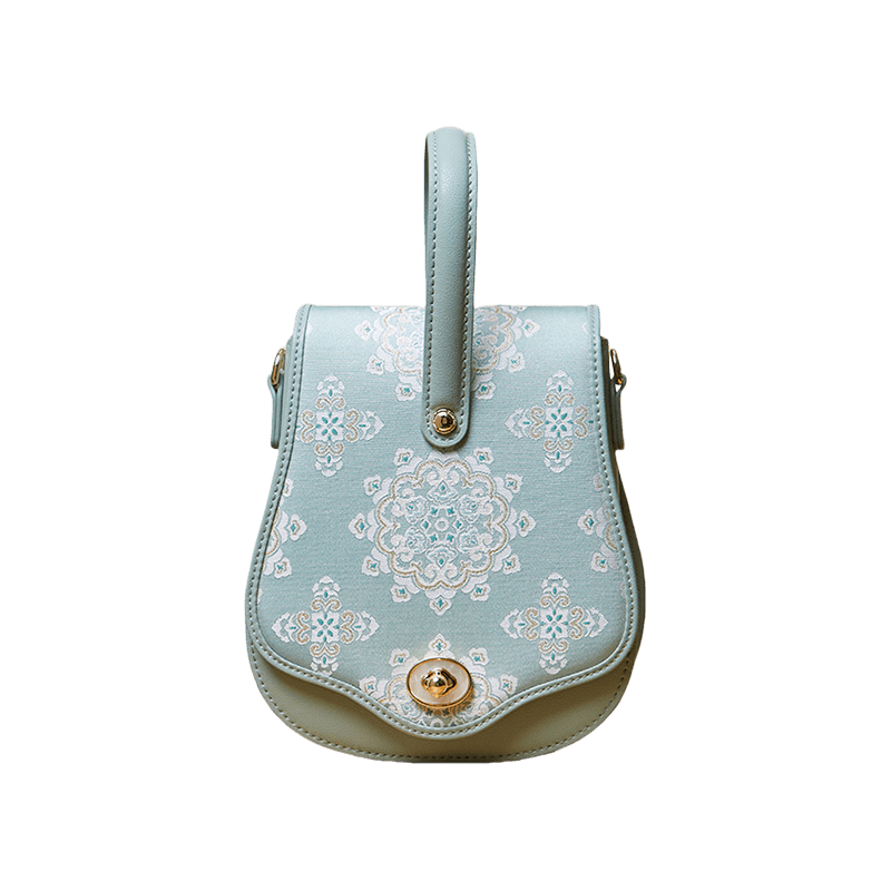 Brocade Jacquard Green Floral Designer Saddle Bag - SinoCultural -- P1206260402LG-1