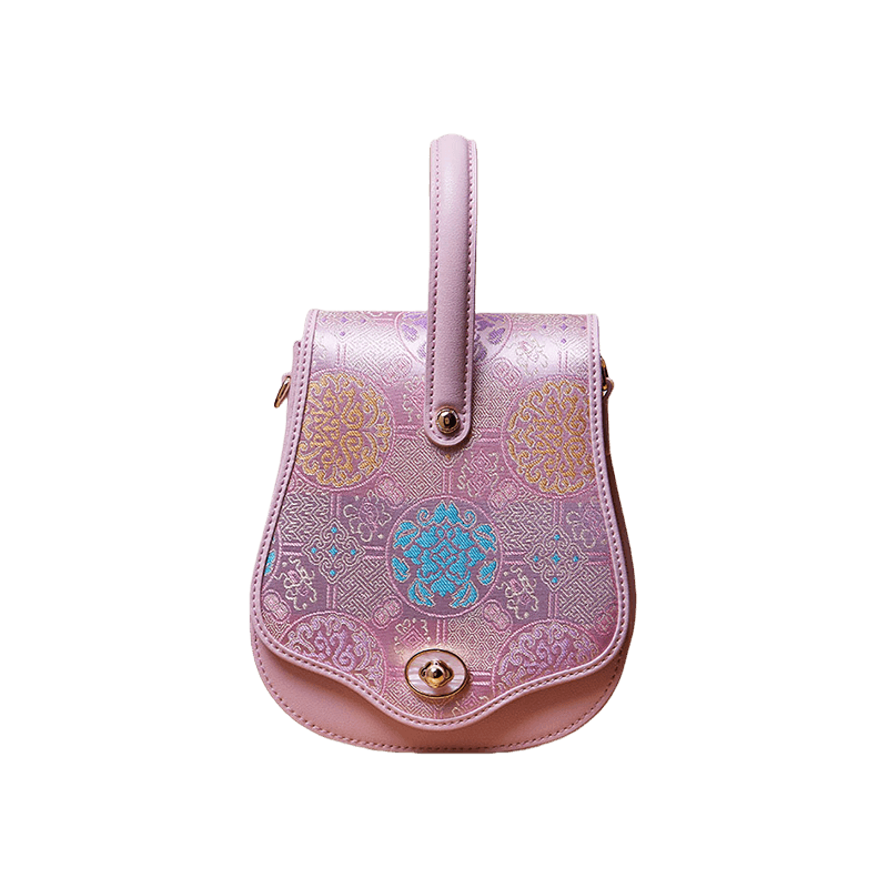 Brocade Jacquard Purple Floral Designer Saddle Bag - SinoCultural -- P1206260402LP-2