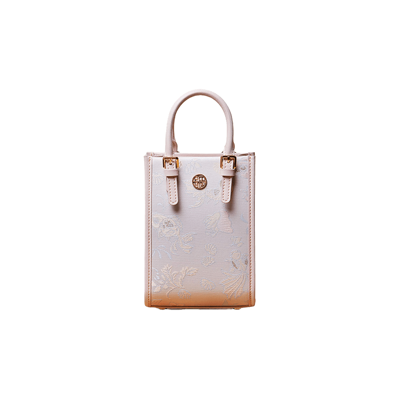 Brocade Jacquard Mulberry Silk Pink Women Floral Handbag - SinoCultural -- P12063904