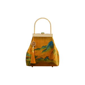Chinese Painting Mulberry Silk Lux Kiss Lock Clutch Handbag - SinoCultural -- P170076