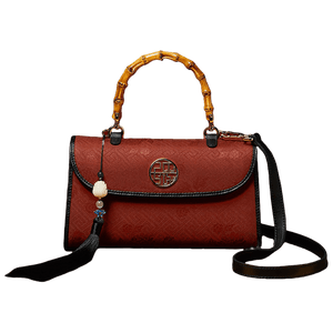 Xiangyunsha Silk Bamboo Handle Brwon Handbag - SinoCultural -- P170079-2