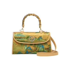 Chinese Painting Xiangyunsha Silk Bamboo Handle Barrel Handbag - SinoCultural -- P170079